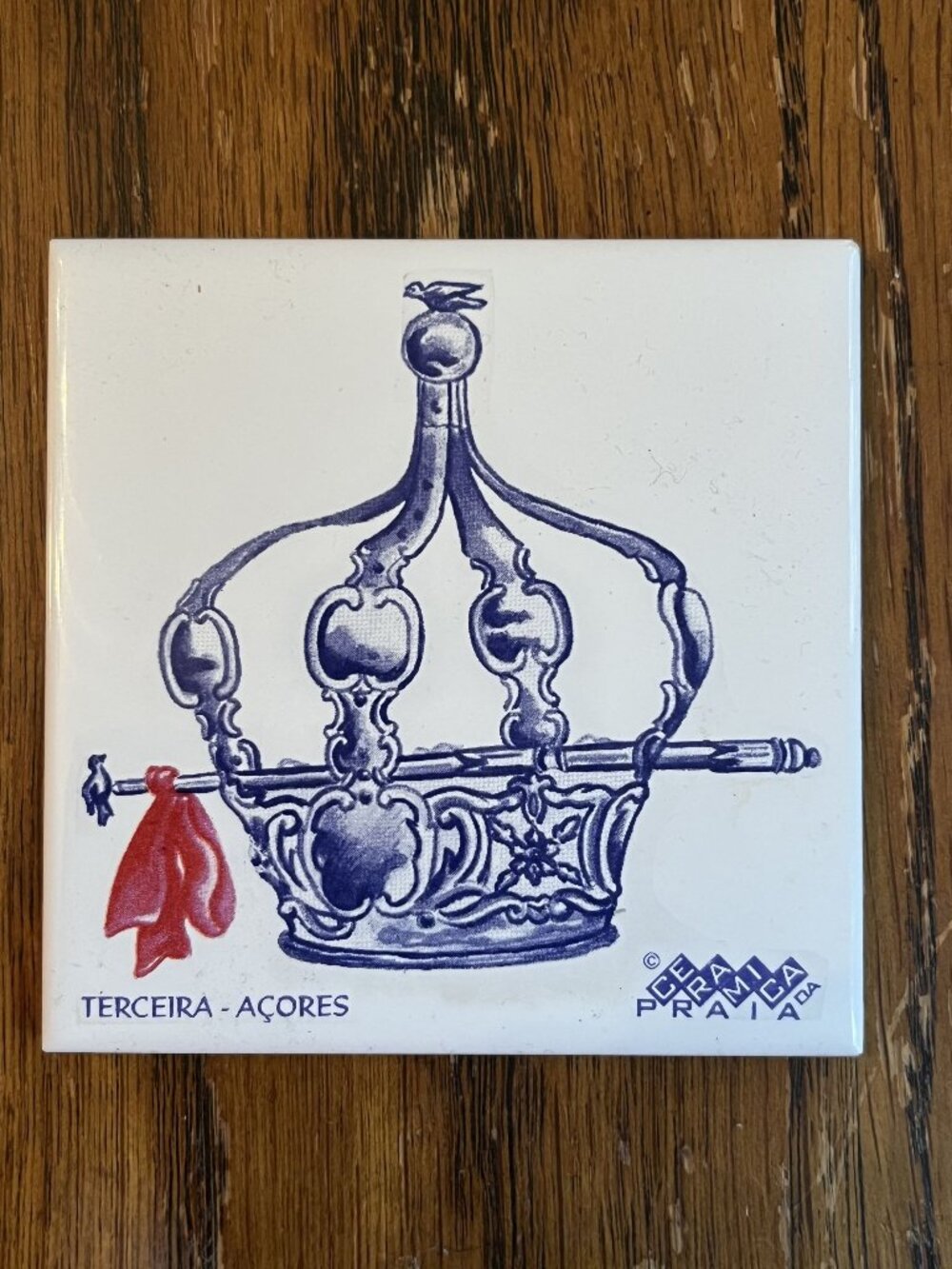 Hand-Painted Ceramic Tile With Crown Design Terceira Açores Ceramica Praia 4x4 I